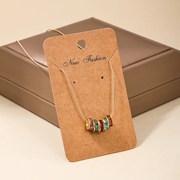 Necklace with Dainty Multi color Rhinestone Rings - Picture 2 of 4